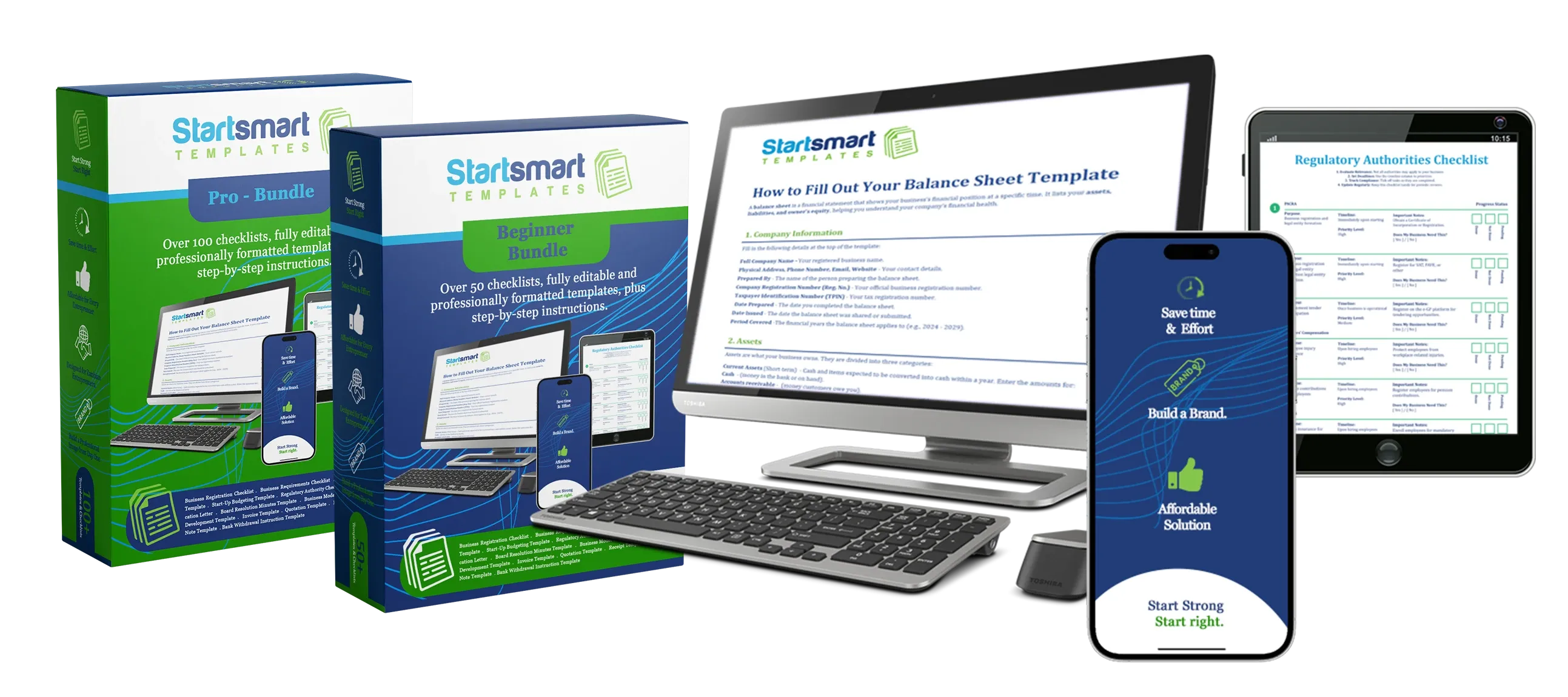 The StartSmart template bundles, shown on desktop and mobile